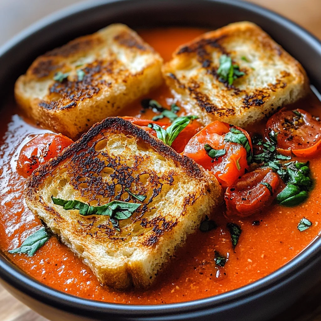 Chunky Tomato Soup with Grilled Cheese Twist