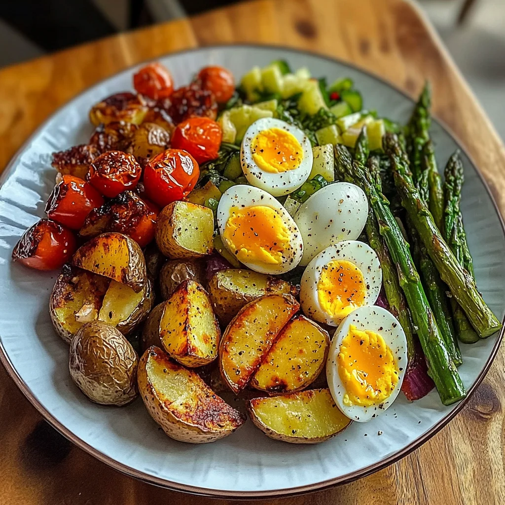 Roasted Potato Wedges with Asparagus, Jammy Eggs & Fresh Garden Salad